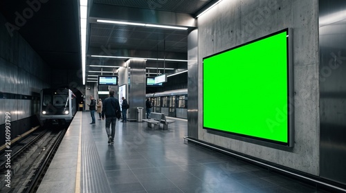 Fotografie Modern Living Room Interior with TV Green Screen, Chroma Key Background for Vide