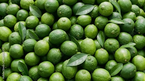 Fresh Green Limes with Leaves Natural Citrus Fruit Background