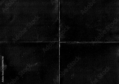 Dark Black Grunge Creased Scratched Distressed Paper Texture - Grainy Grain Noisy Noise Gritty Folded Paper Overlay Template Background