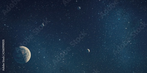 Distant Planets Orbiting in a Starry Night Sky with Galaxies