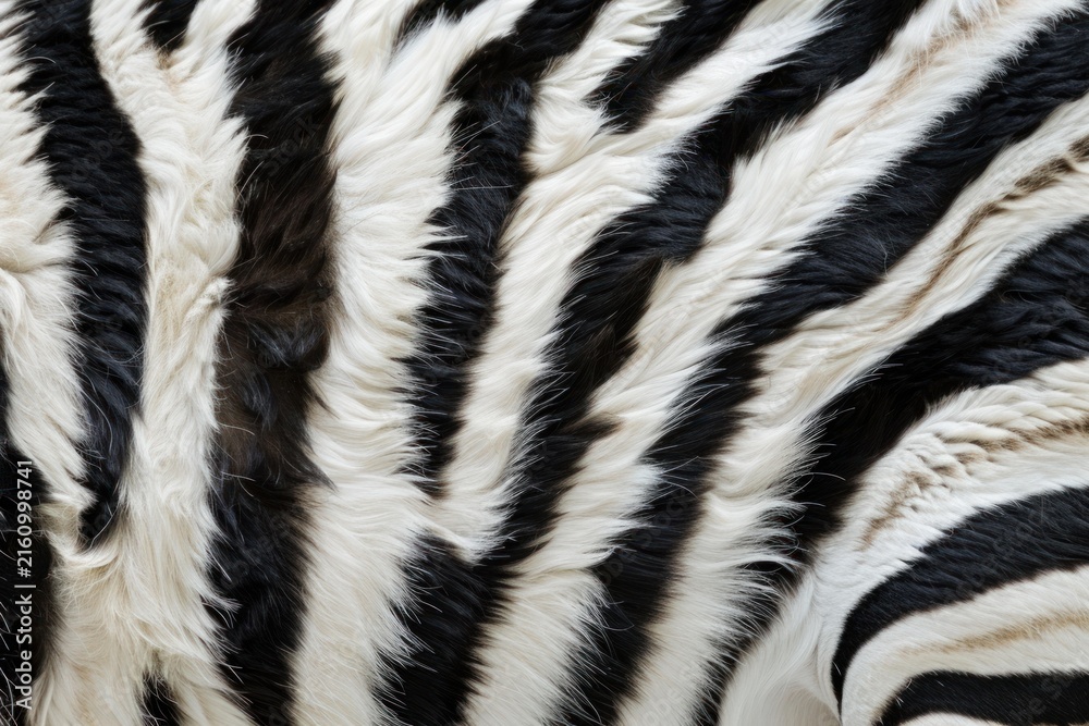 Naklejka premium Zebra fur showing a detailed close up of its black and white striped pattern