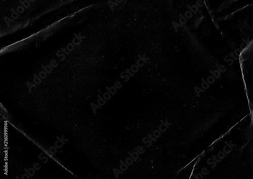 Dark Black Grunge Creased Scratched Distressed Paper Texture - Grainy Grain Noisy Noise Gritty Folded Paper Overlay Template Background