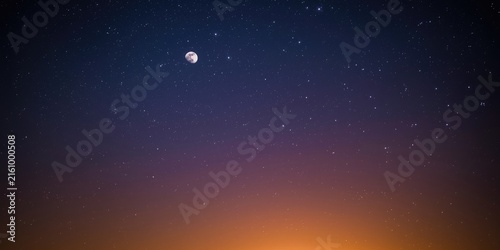 Celestial View of the Moon and Stars in a Twilight Sky
