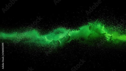 Vibrant Green Powder Splash on Black Background Creating Abstract Waves