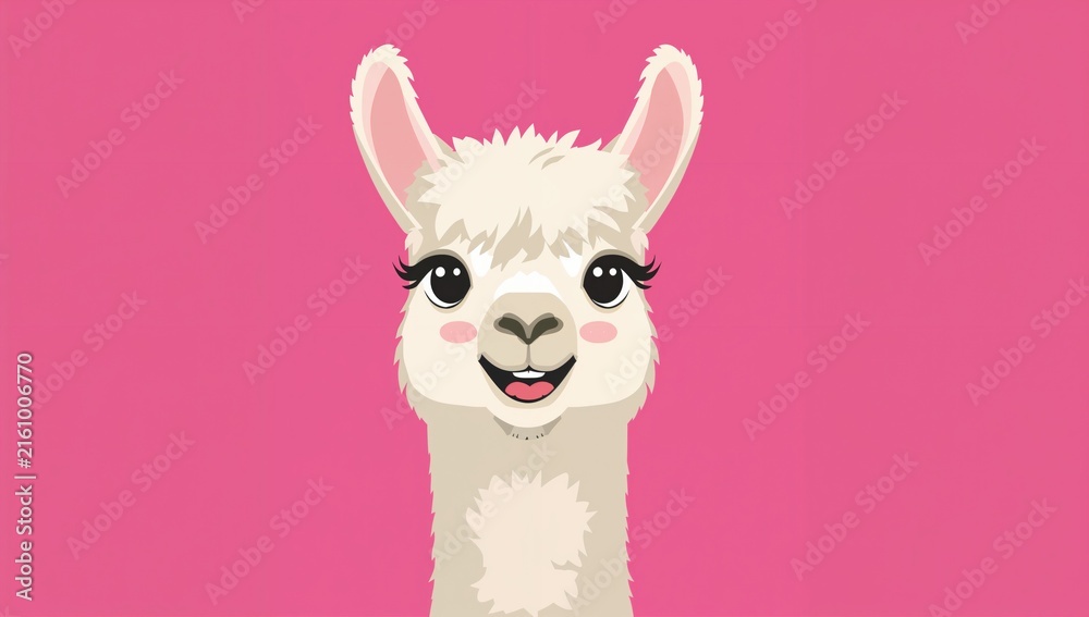 Naklejka premium Cute Alpaca Portrait on Pink Background with Cheerful Expression