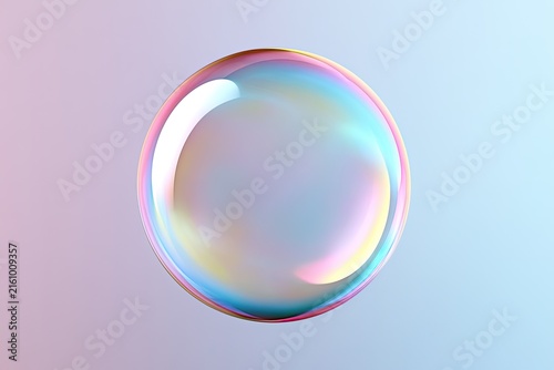 Obraz na płótnie A spherical iridescent bubble floats against a soft, gradient background