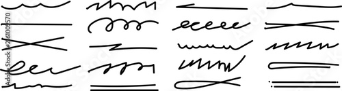 Hand drawn vector underlines and scribbles set featuring messy rough black ink strokes isolated on a plain white background surface