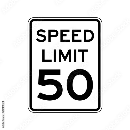 Bild auf Leinwand Black and white rectangular speed limit 50 road sign icon Vector