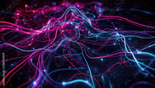 Abstract Flowing Light Trails in Pink and Blue with Dark Background