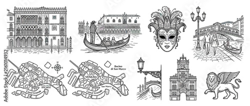 Venice Collage Gondola Mask Architecture Lion