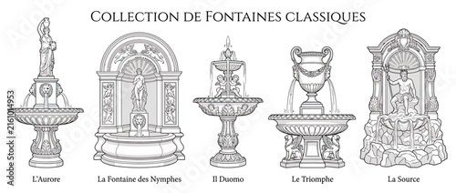 Vintage Fountain Collection Classic Designs Isolated