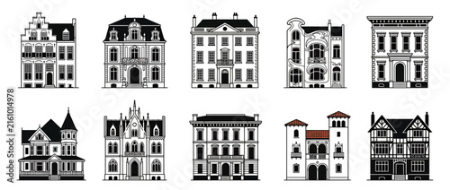 Vintage Architectural Styles Collection Isolated Buildings