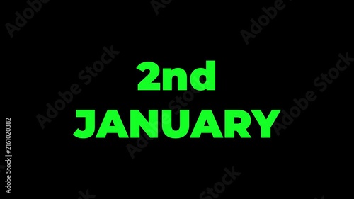Digital animation of 2nd january text banner against black background