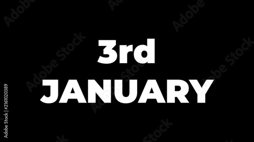 Animated Calendar Icon January 3rd Date Metallic Gold With Special Day Text Isolated On Black Background
