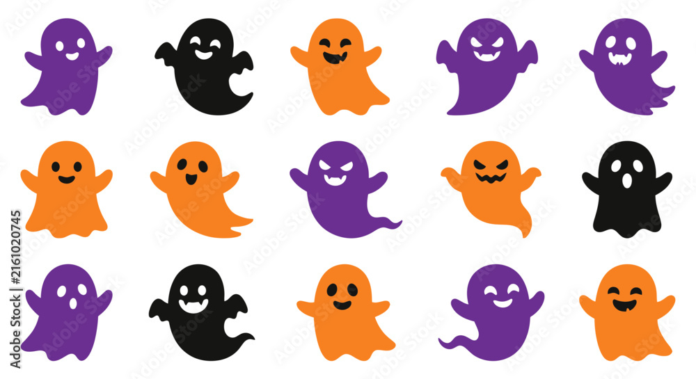 Fototapeta premium Colorful ghost shapes arranged in a repeating pattern silhouette