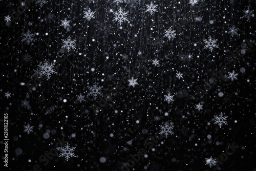 Snowflakes Falling Gently Against a Dark Background in a Winter Scene
