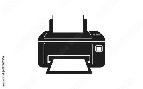 Принти на полотні Black silhouette of a multifunction printer on a white background