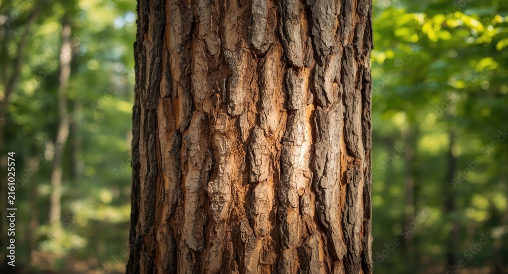 Fototapeta premium Textured Tree Bark Closeup in the Sunlit Forest