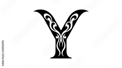 Creative Letter Y Black Silhouette Vector with Symmetrical Curved Cutouts, Elegant Abstract Balance Design and Premium Minimalist Style