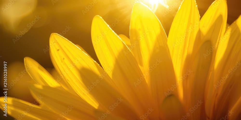 Obraz premium Yellow Flower Petals Backlit by Soft Sunlight with Warm Glow