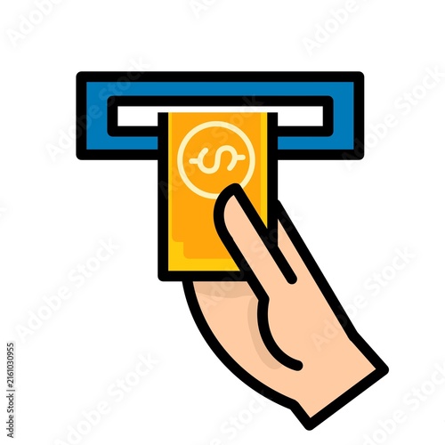 Fotografie Close-up hand withdrawing cash from a cash machine, illustrating personal banking, cash access, and financial transaction concepts