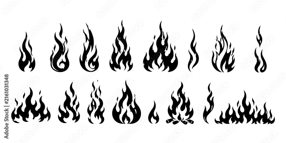 Naklejka premium Collection of Black Fire Flame Icons and Symbols.