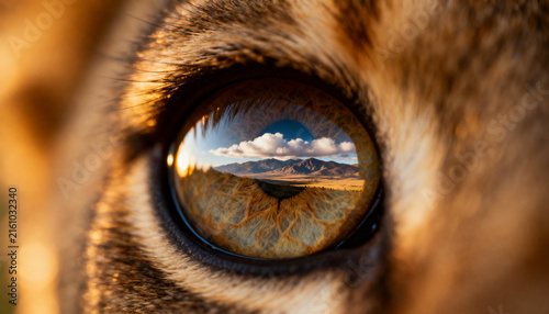extreme closeup wild animal eye iris detail reflection pupil landscape for animal day