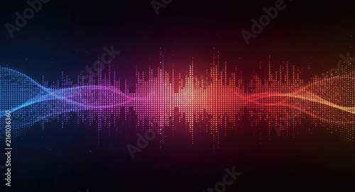 Digital Sound Wave Pattern in Vibrant Blue and Red on Black Background