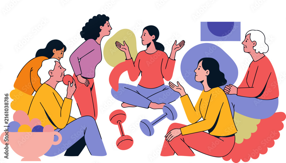 Obraz premium Women gather in colorful circle, sharing thoughts