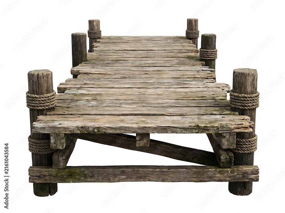 Naklejka premium Old wooden pier isolated on white background