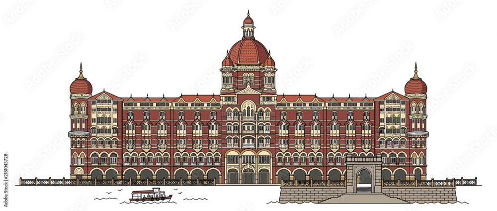 Fototapeta premium Grand Historic Building Facade with Dome and Boat
