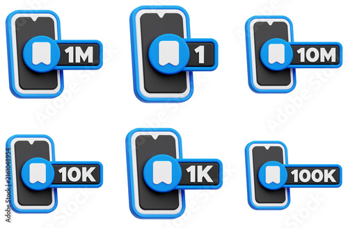 Bookmark Notification 3D Icon Pack Isolated On The White Background