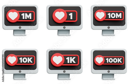 Like Notification 3D Icon Pack Isolated On The White Background