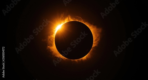 Solar Eclipse with Glowing Corona on Dark Background
