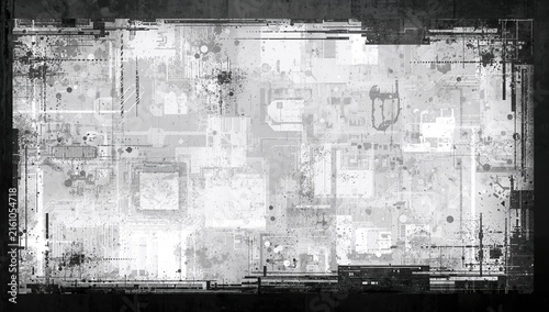 Abstract Grayscale Circuit Pattern with Textured Surface and Random Shapes