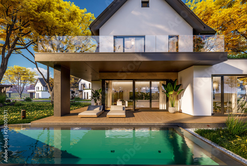 фотографія 3d rendering of contemporary architectural luxury house exterior