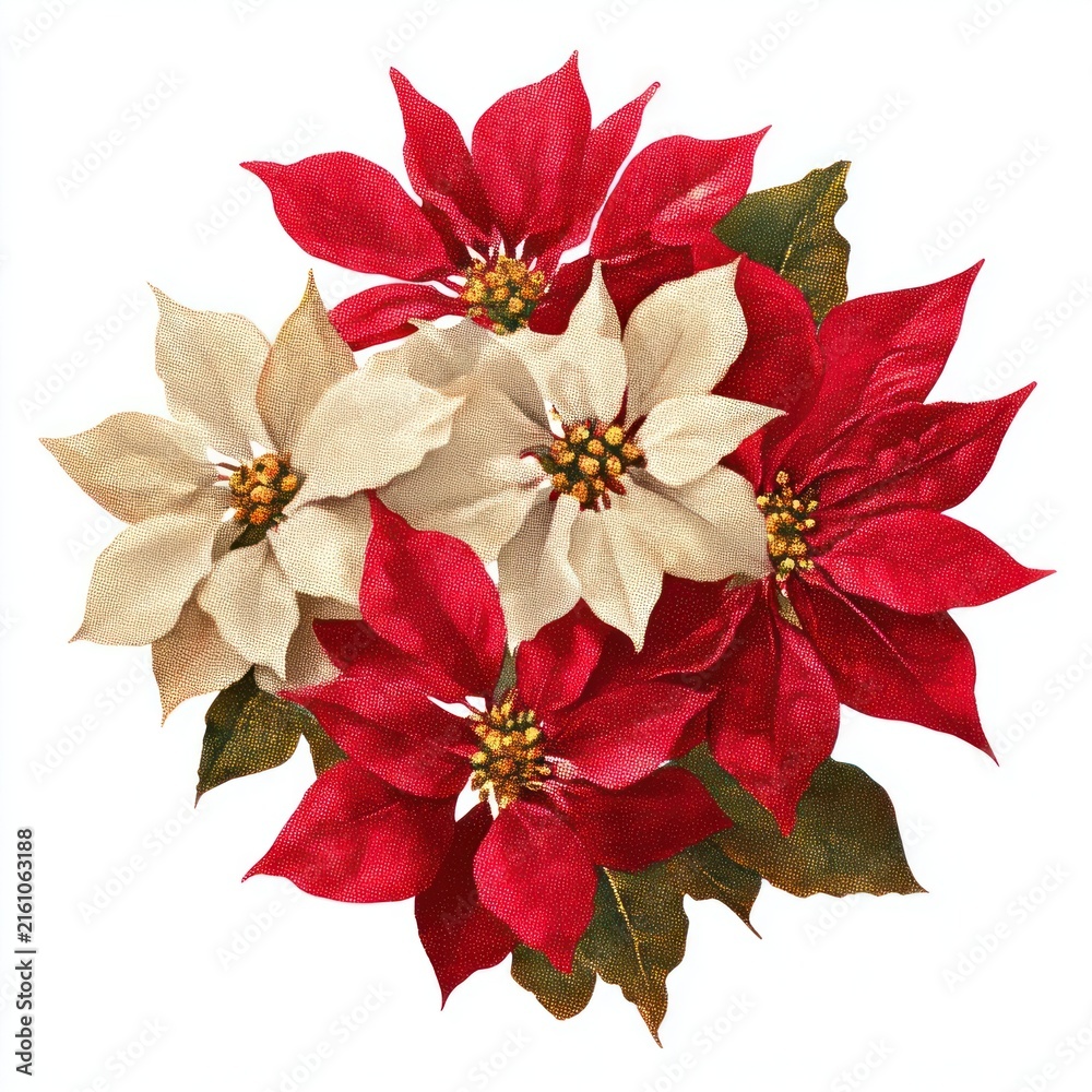 Fototapeta premium Vibrant poinsettia floral illustration.