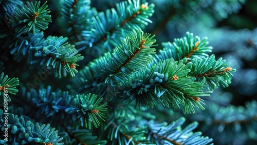 Detailed Closeup of Evergreen Pine Needles with Blue Green Tones