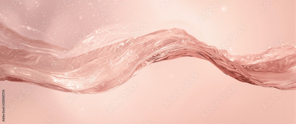 Fototapeta premium Flowing Water Wave on a Soft Pink Background with Sparkles