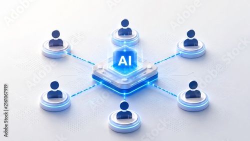 Centralized AI connecting human user network in digital system for collaborative technology concept