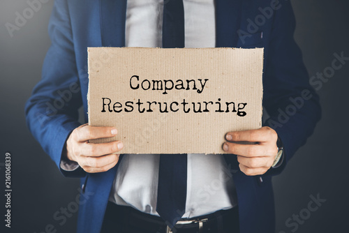 Quadro su tela There is notebook with the word company Restructuring