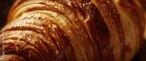 Closeup of Flaky Croissant on a Dark Background with Soft Lighting