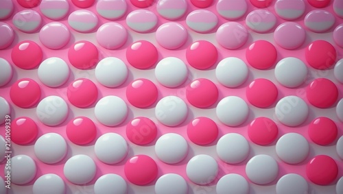 Pink and White Round Objects Arranged in a Pattern on a Light Background