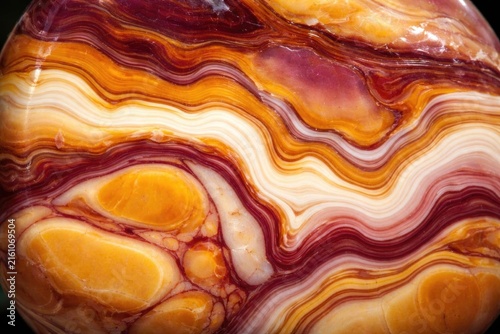 Colorful Striped Agate Stone Surface with Orange and Red Patterns