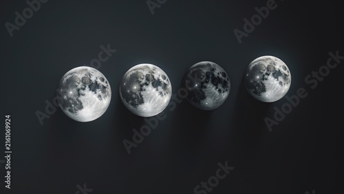 Phases of the Moon Displayed in a Row on a Dark Background