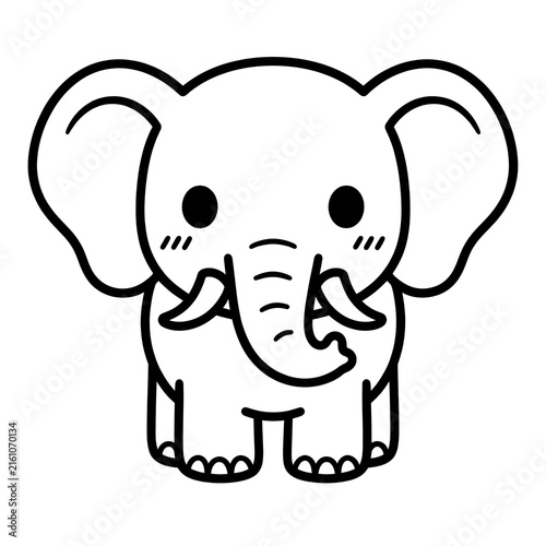 Fotografie Cute kawaii baby elephant vector line art icon for coloring page and design