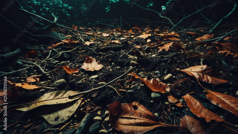 Fototapeta premium Autumn Leaves on the Forest Floor in Soft Light