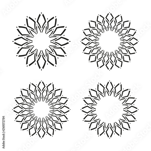 Set of Radial Geometric Circle Patterns in Flower Shape. Round Elements for Design. 