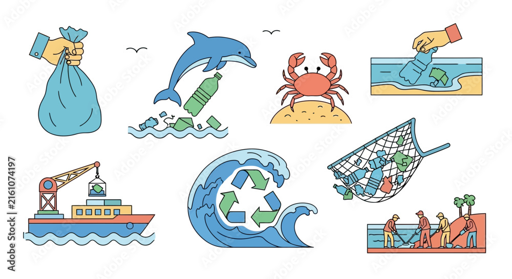 Naklejka premium Ocean Pollution Cleanup