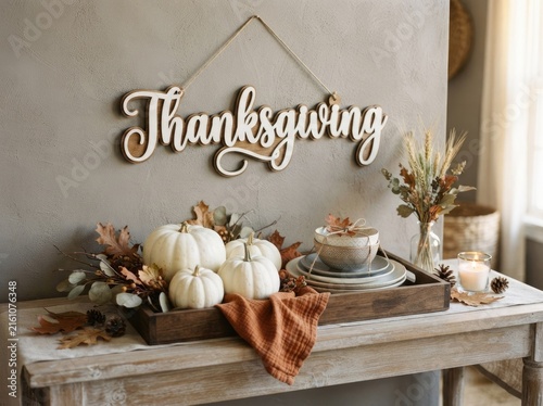 A warm and inviting thanksgiving scene celebrating gratitude family and the autumn harvest together in style